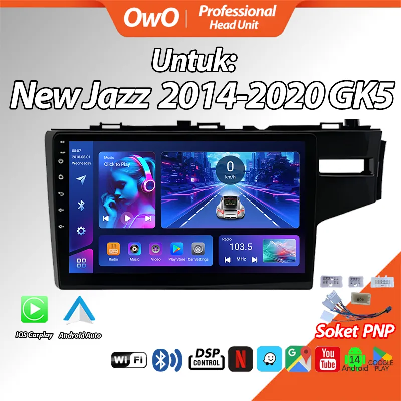 Honda New Jazz 2014-2020 GK5 Head Unit 10inch 8+128GB Android14 Lightning-fast CPU 1.5Ghz Double Din Mobil with Cooling Fan Support Video Out Wifi GPS Wireless Carplay Bluetooth Universal Headunit