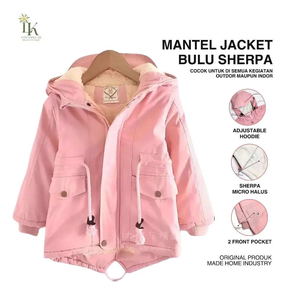 Lovanka Jaket Winter Anak Bulu Sherpa - Jaket Anak Perempuan Umur 2-12 Tahun Waterproof
