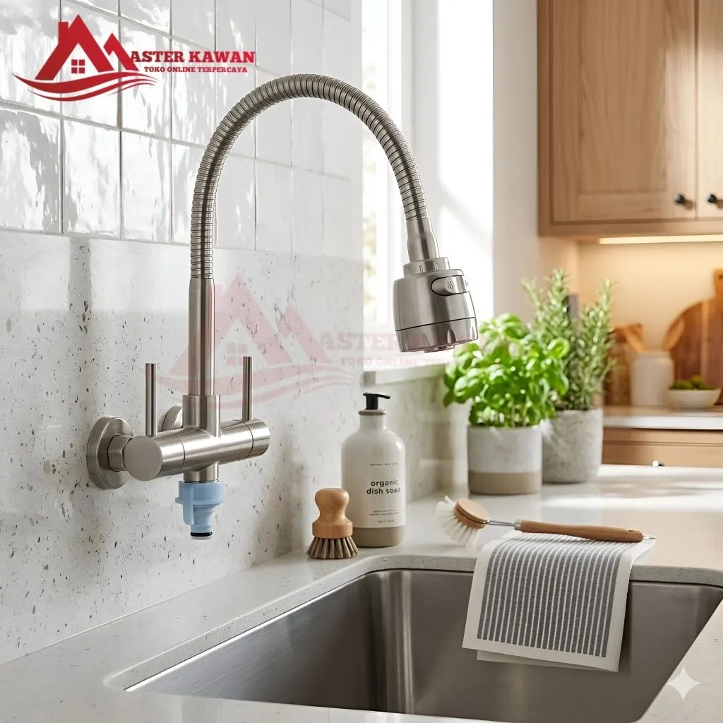 Kran Kitchen Sink Cabang Stainless Model Fleksibel /Keran Cuci Piring 2 keluran /Kran mesin cuci