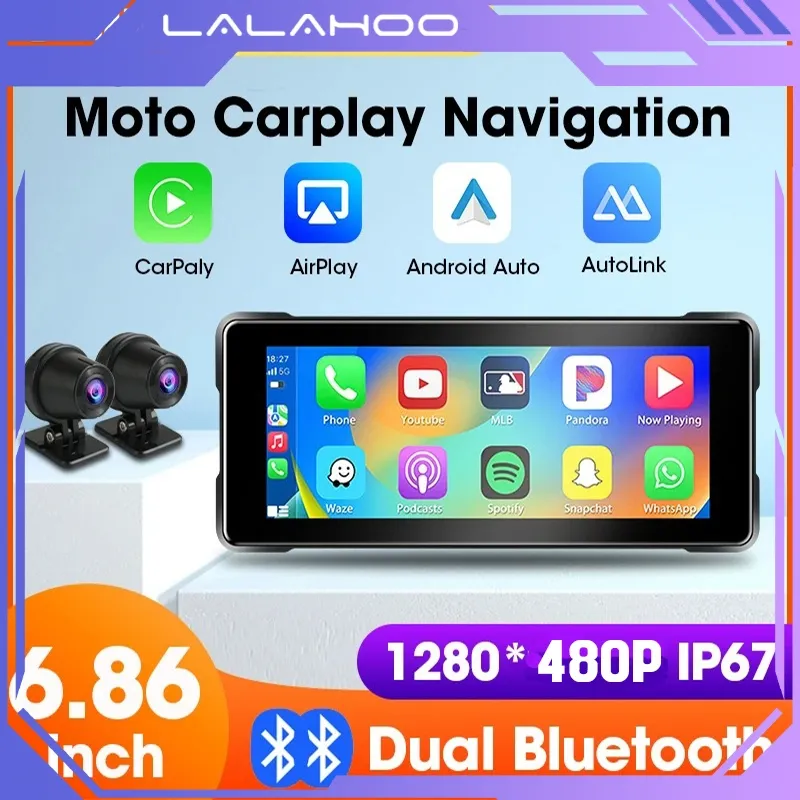 {lalahoo}Sistem Navigasi Sepeda Motor carplay sepeda motor TPMS Terkoneksi dengan Telepon Seluler Layar IPS 5 inci/6.86inch Tahan Air IPX8 Asisten Suara HD Pengerekam GPS Lalao