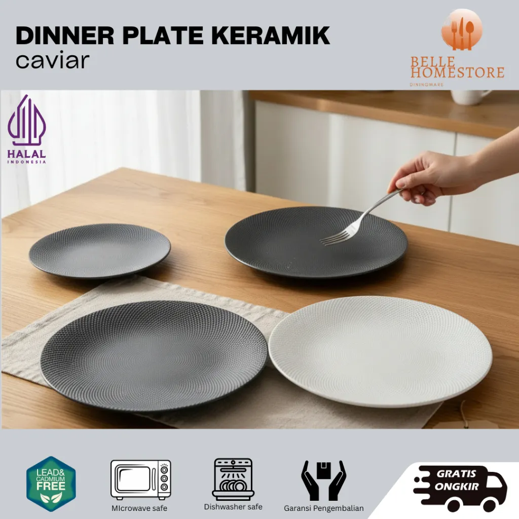 PIRING MAKAN KERAMIK ESTETIK ATELIER BLACK WHITE 28cm OVENSAFE by BELLE.HOMESTORE Best Seller Textured Plate Warna Hitam Tahan Panas Aman Untuk Microwave dan Mesin Cuci Piring Cocok untuk Restoran Kafe Hotel dan Rumah Tangga