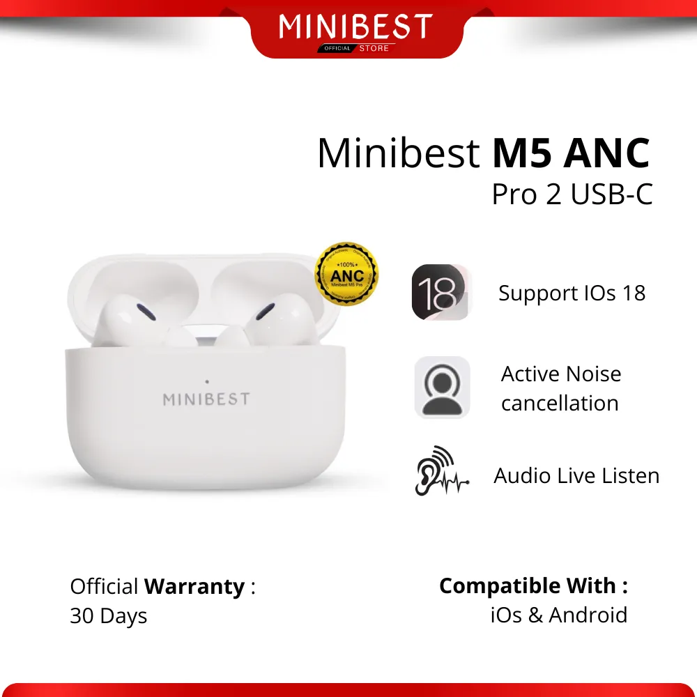 MINIBEST M5 Pro 2 ANC TWS Earphone Headset Bluetooth Active Noise Cancellation Wireless Charging 2ND Generation