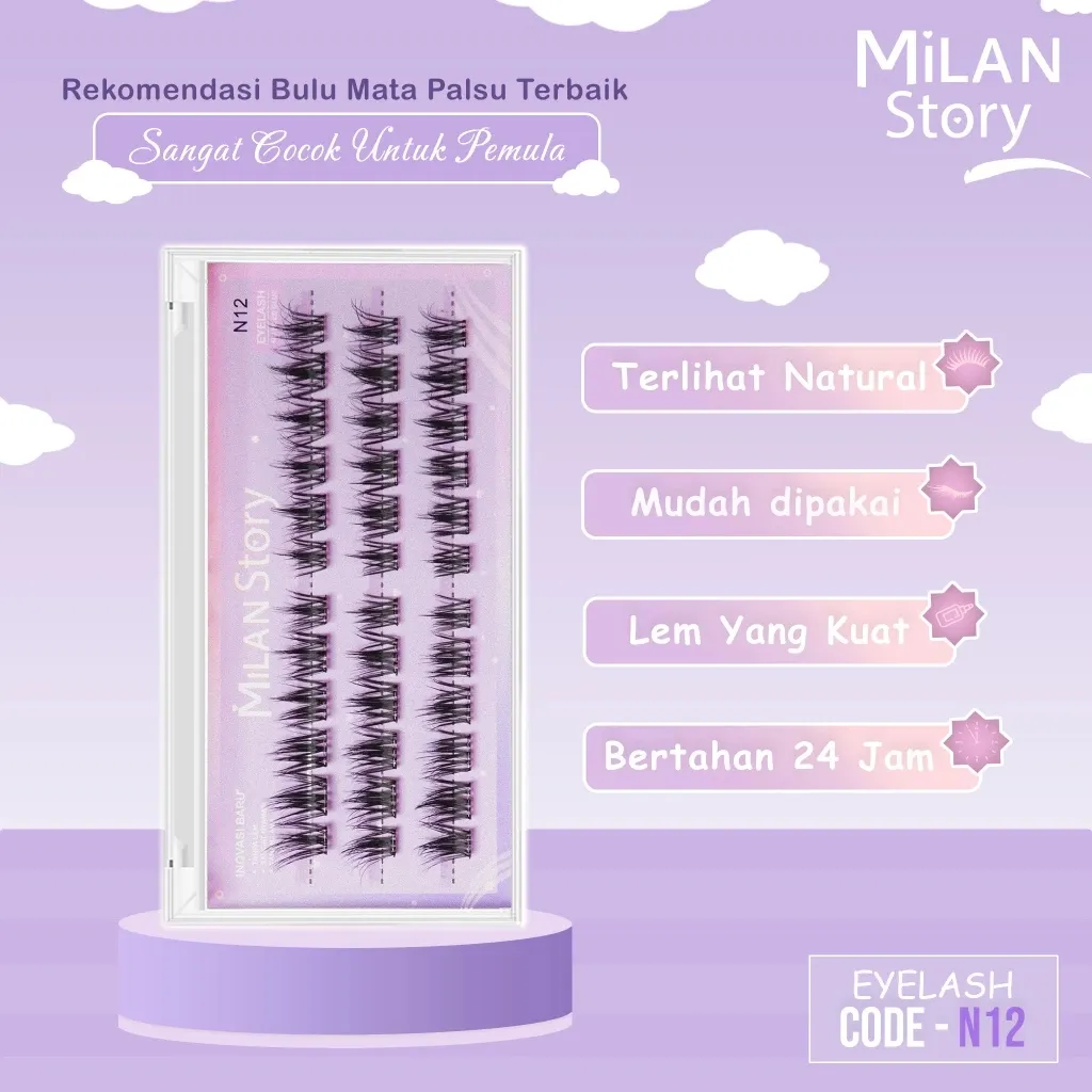 [LANGSUNG TEMPEL] Milan Story N12 MIDNIGHT BOLD Mata Palsu Serat Kapas Premium Mudah Digunakan Untuk Pemula Eye Make Up