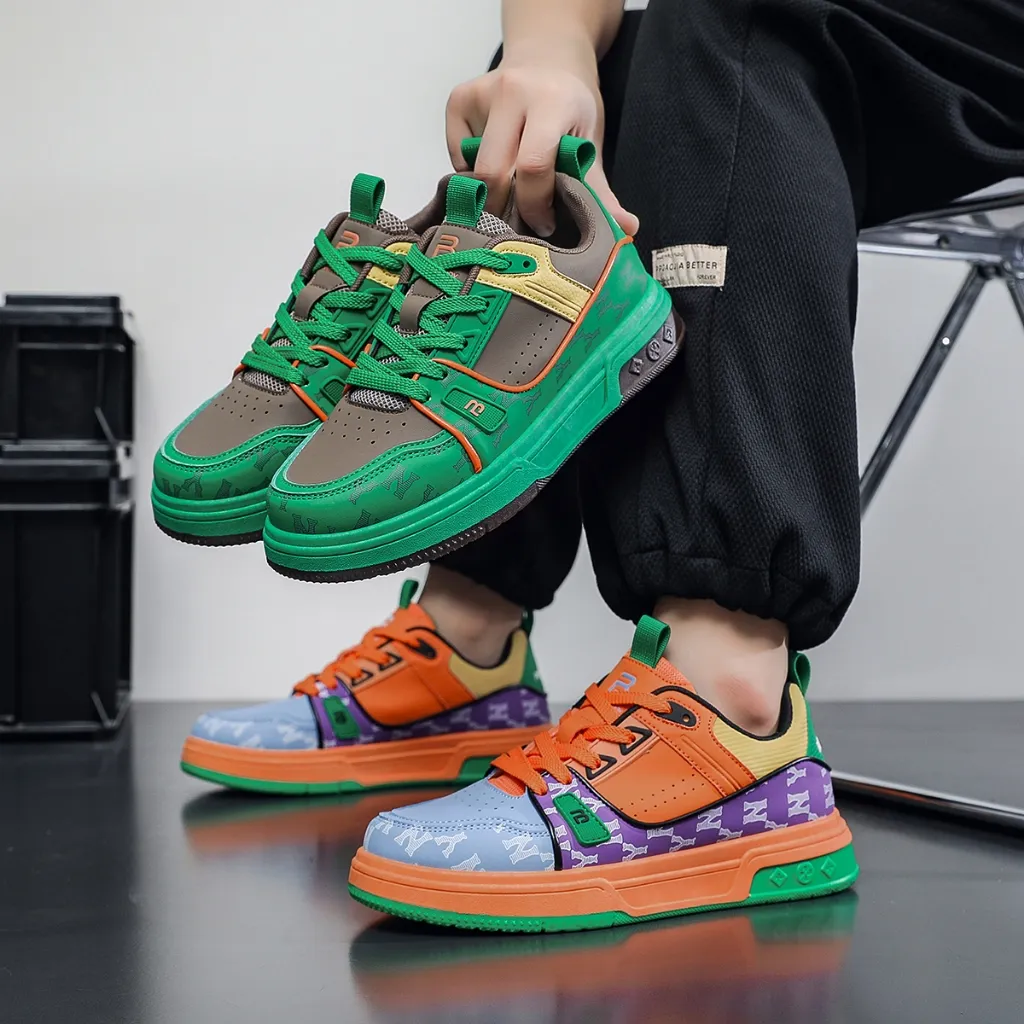 PANARYBODY Sepatu Sneakers Cowok Hijau Oranye Sepatu Olahraga Sneakers Pria Korean Fashion Q1813-1