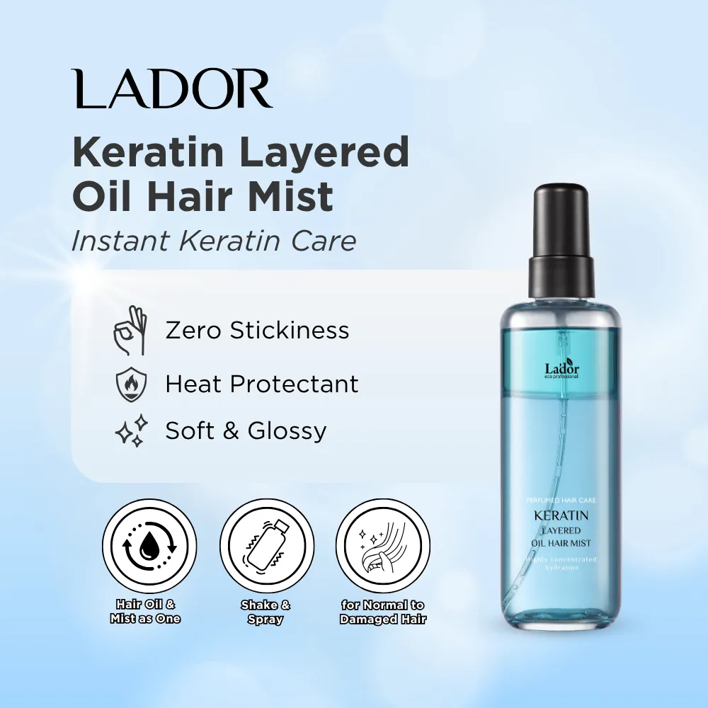Lador Keratin Layered Oil Hair Mist 130mL | Heat Protection | Hair Mist | Melembabkan | Shiny