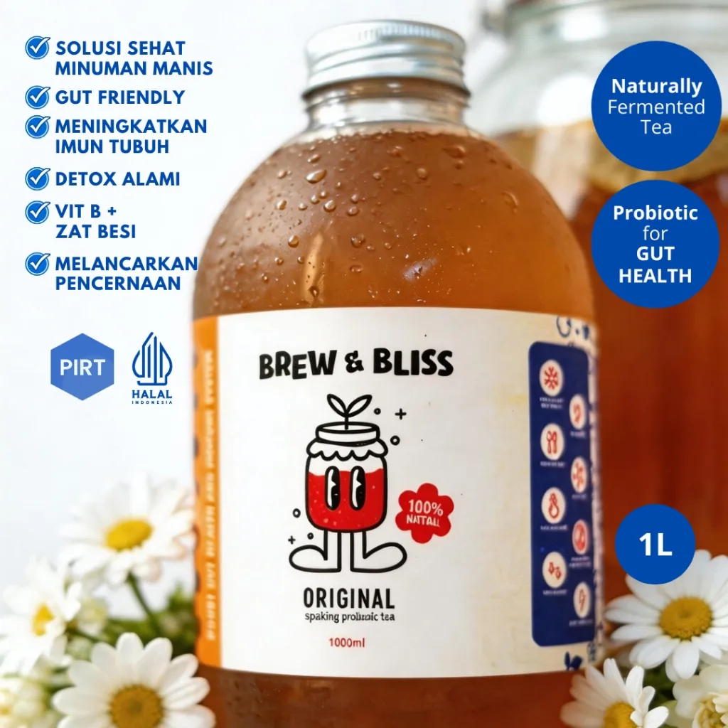 Kombucha Original 1 Liter - Teh Fermentasi Pencernaan Minuman Sehat Probiotik Detox Asam Manis Segar Asem