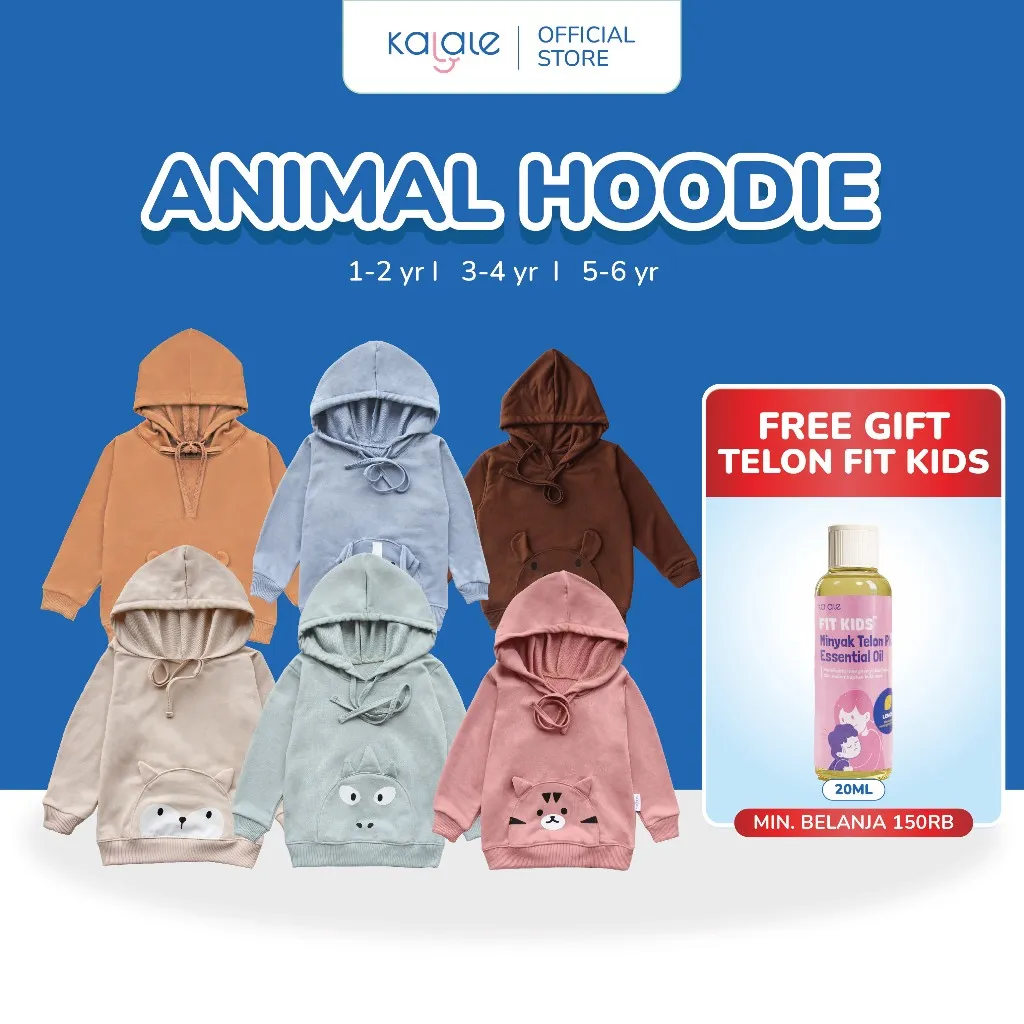Kalale Hoodie 1-6 Tahun (Jaket Sweater Jumper Hewan Bertudung Anak 1 2 3 4 5 6 Tahun)