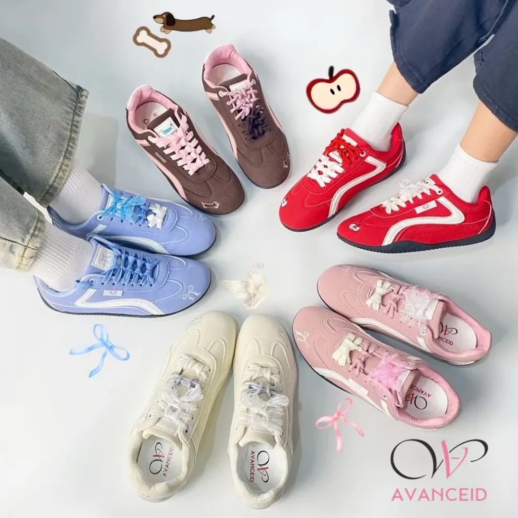AVANCEID ELLISH Sepatu Sneakers Wanita Casual Sepatu Outdoor Fashion Pink Coquette Ribbon