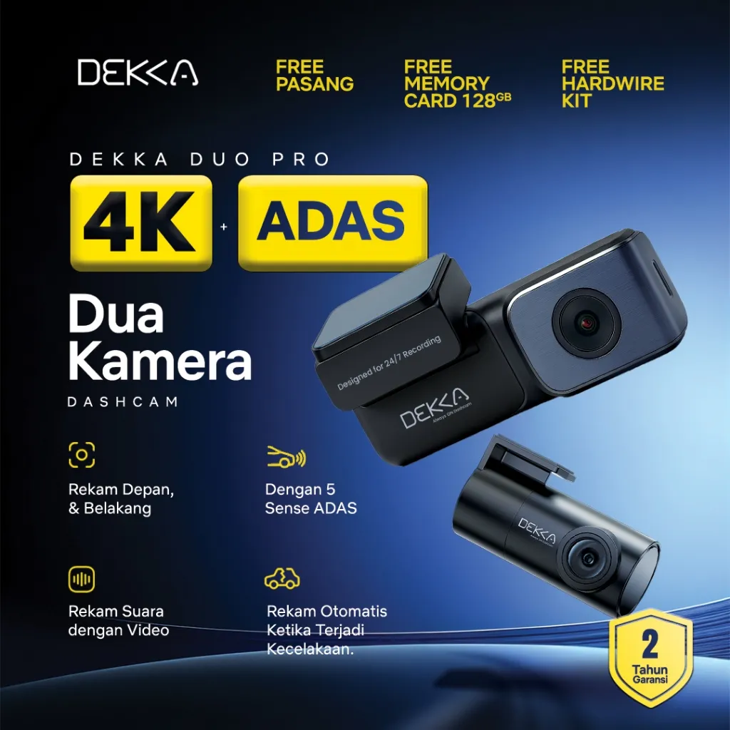 DEKKA DK41 Dashcam Mobil 4K Kamera Depan Belakang ADAS Wifi 5 GHz GPS Always On Gratis Pemasangan