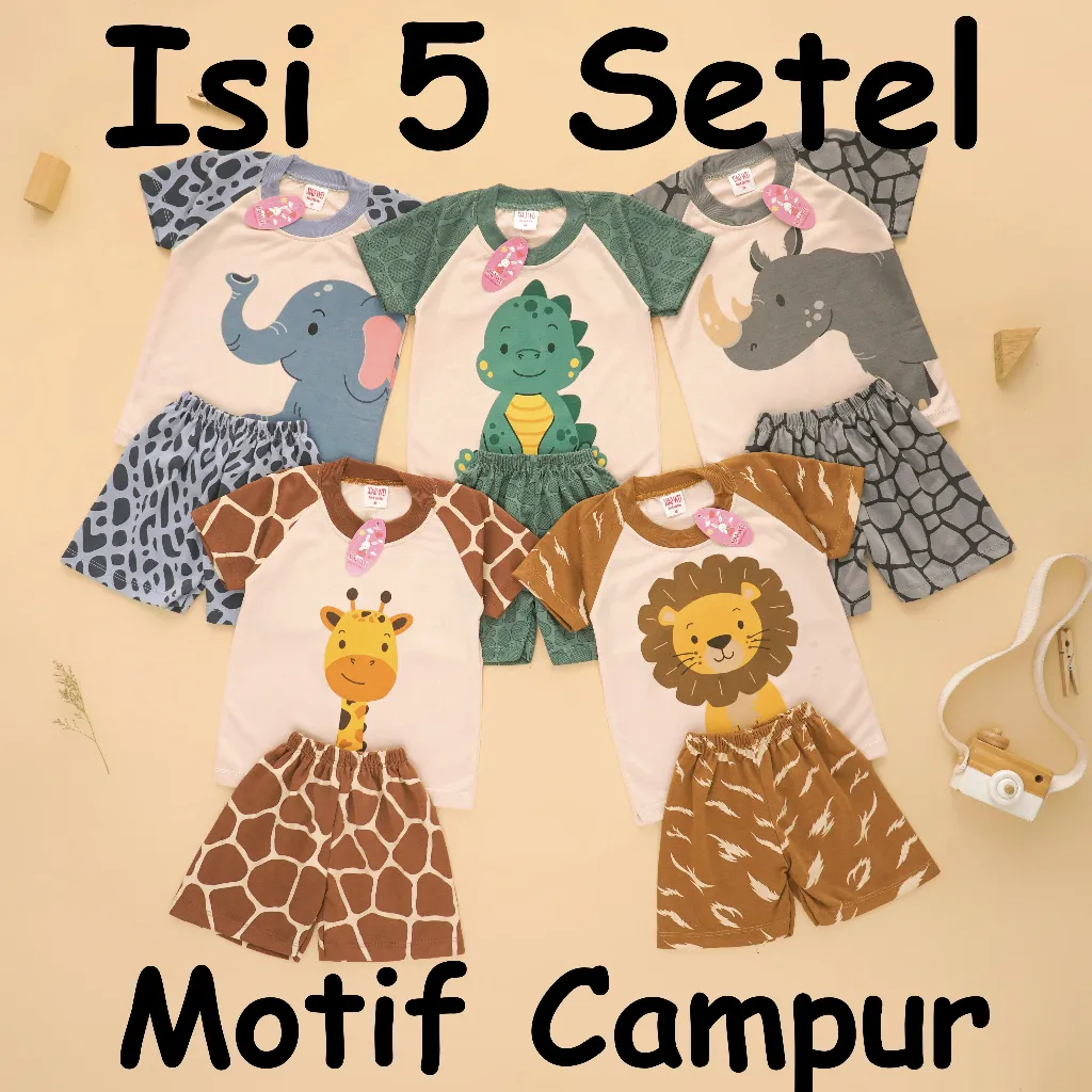 (ISI 5 SETEL) Setelan Anak Bayi Laki Laki Series 1 Raglan Zoo Kimono Cartoon Series/ Baju Bayi Laki Laki / Baju Anak Laki Laki / Baju Anak Anak / Kaos Anak Laki Laki/ Baju Anak 0 - 4 Tahun Xiao Wei
