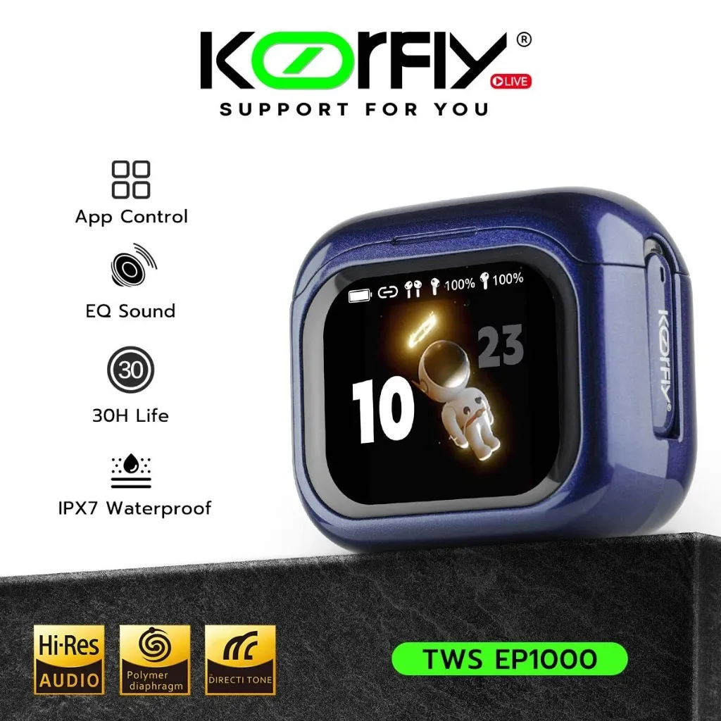 Cuci Sale-Koorfly Ep1000 Earphone TWS Bluetooth Headset Gamingno Delay 5.5 Smart HD Layar LCD Besa Original Multi-Function Wireless Earbuds
