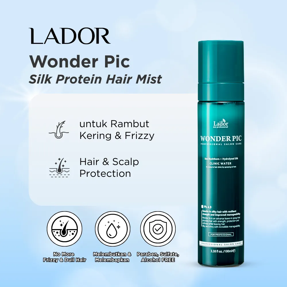 Lador Wonder Pic Clinic Water 100mL | Heat Protection | Hair Mist | Rambut Kering & Frizzy | Tekstur Air
