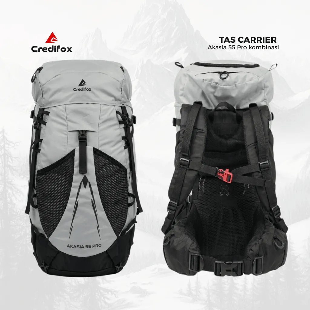 CREDIFOX Tas Carrier Anti Gravity Akasia 55 Pro - Tas Ransel Gunung Kapasitas 55 Liter - Tas Keril Outdoor Include Cover Bag