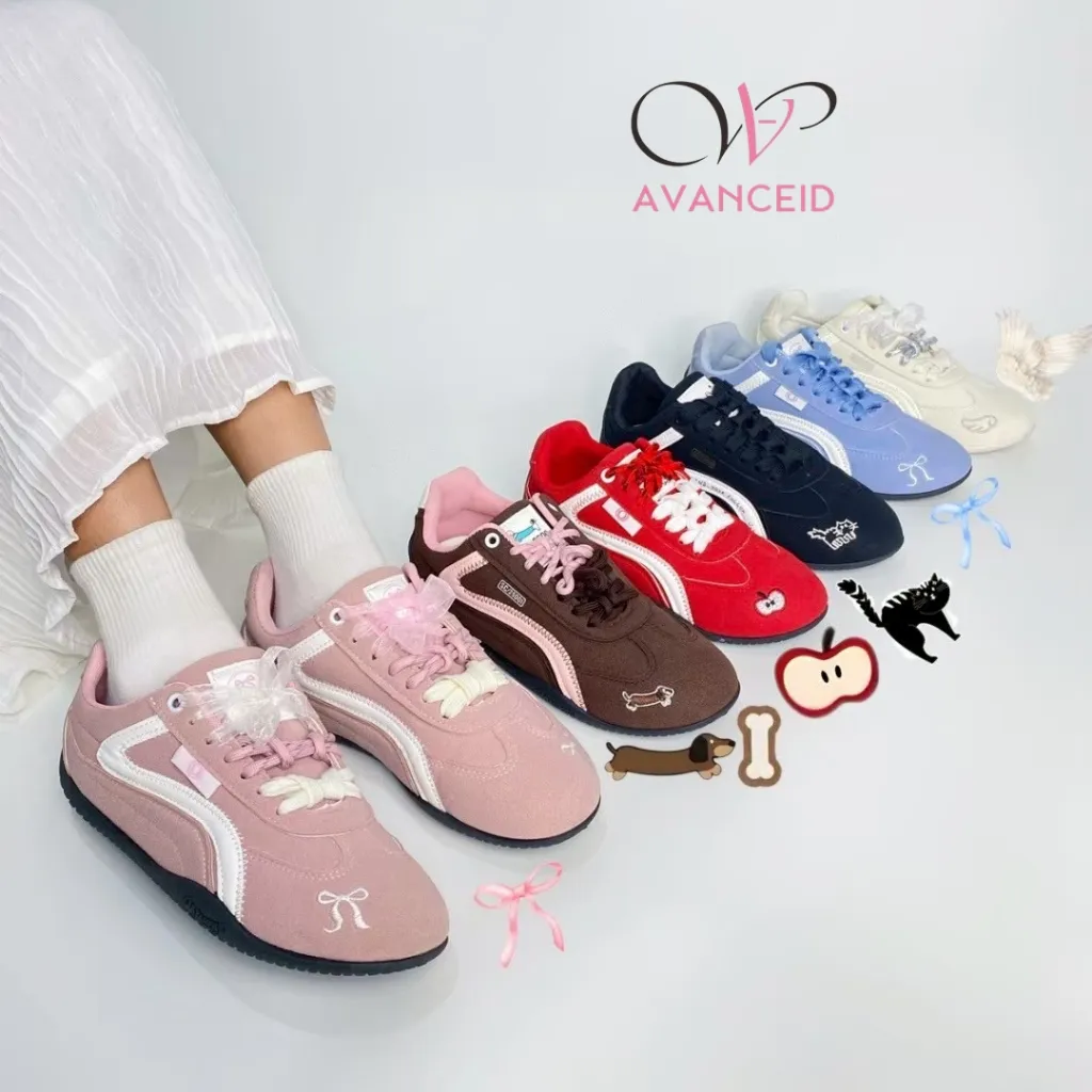 AVANCEID BALLERIES SIZE 36-41 Sepatu Sneakers Wanita Casual Sepatu Outdoor Fashion Pink Coquette Ribbon Silver