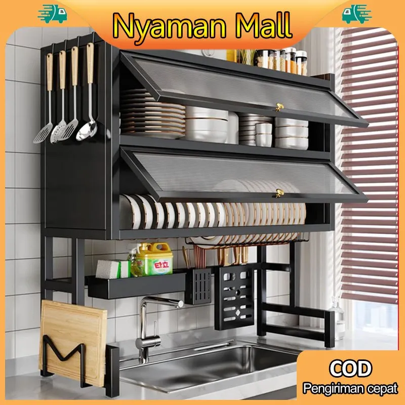 Rak Mesin Rak Wastafel Dapur Dengan Pintu Rak Cuci Piring Multi-fungsi Rak Penyimpanan Multi-layer