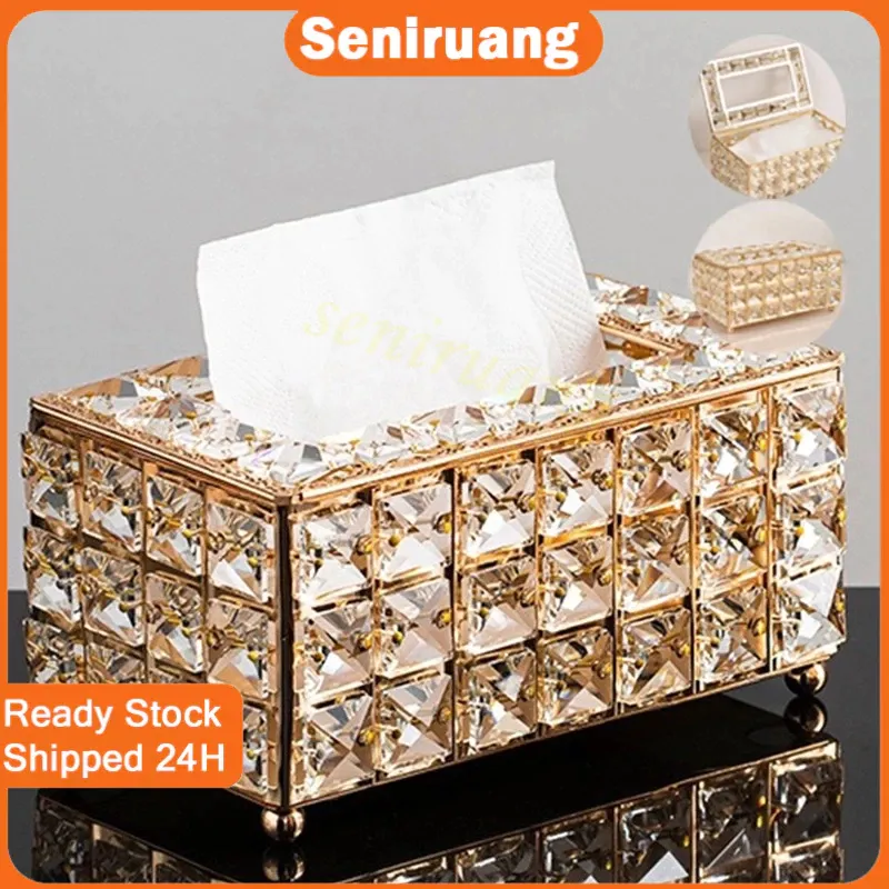 【✅Harga Minimum-COD】Kristal Kotak Tisu | tempat tissue gold | Tempat Tisu Kaca Elegant | Kotak Tissue Kristal | Tempat tisu emas | tissu organizaer | tissue box cantik