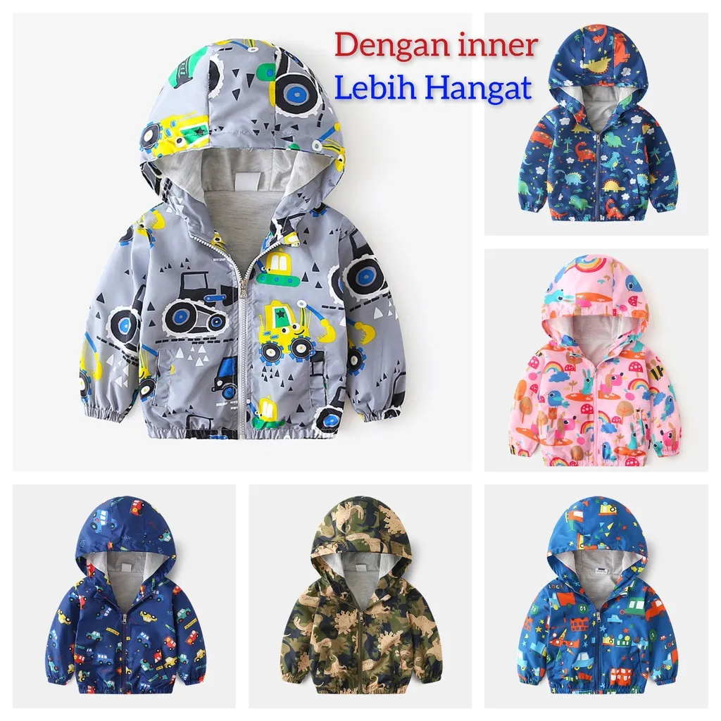Jaket Parasut Anak Water Resistant dan Windproof 1 - 6 tahun
