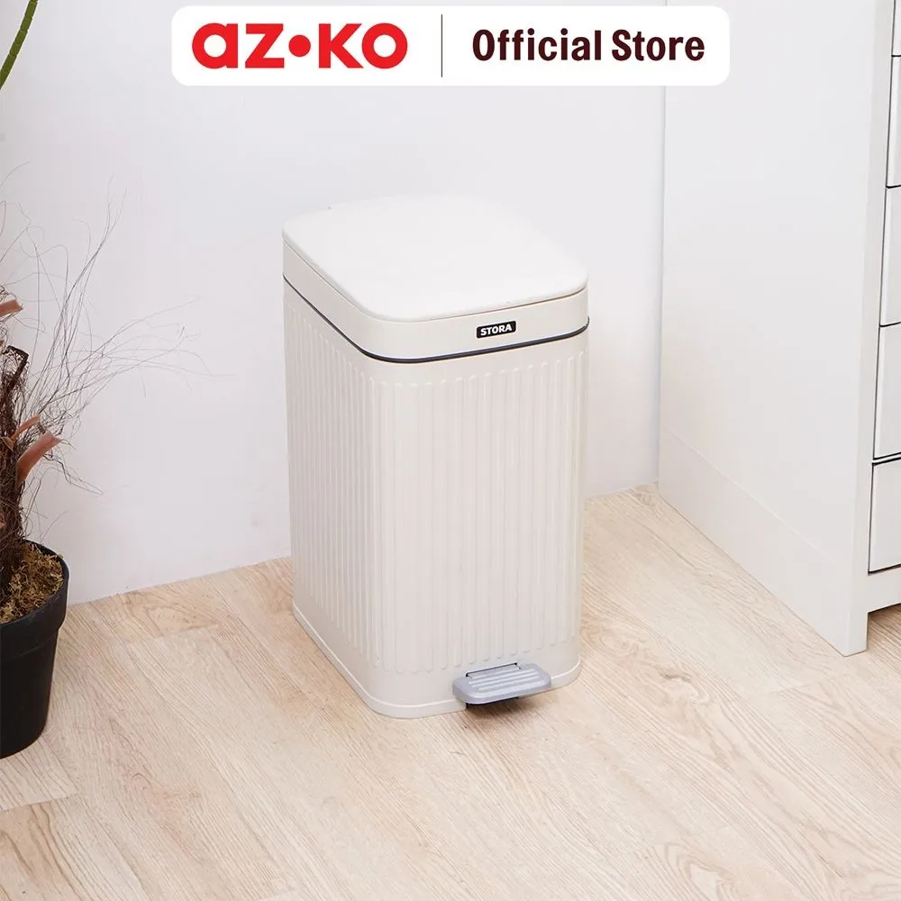AZKO Stora 14 Ltr Doric Tempat Sampah Pedal Slim - Putih Ivory Tong Sampah Wadah Pembuangan Alat Kebersihan Trash Bin