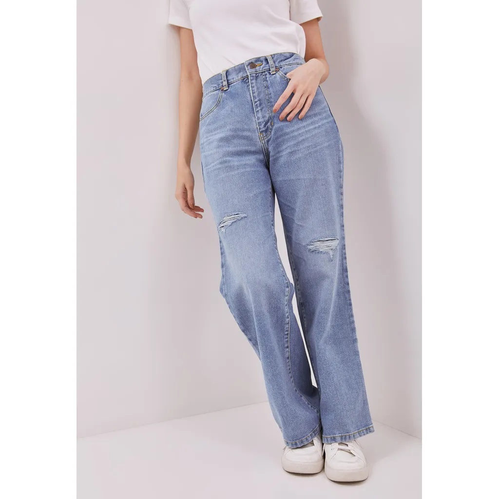DUST Celana High Loose Jeans Sinra Light Blue Comfease (D. 39122)