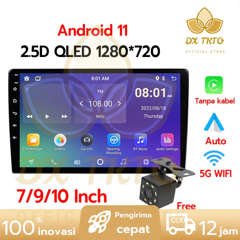 DXTOKO Gps Navigasi Mobil Layar Ips 2Din 9inci 2+32G / 4 GB RAM 32 GB Android 12 Mobil Radio Stereo HD 1080P 2.5D Kaca Antigores Mobil 10.1 '' MP5 Player dengan Bluetooth/head unit android car play