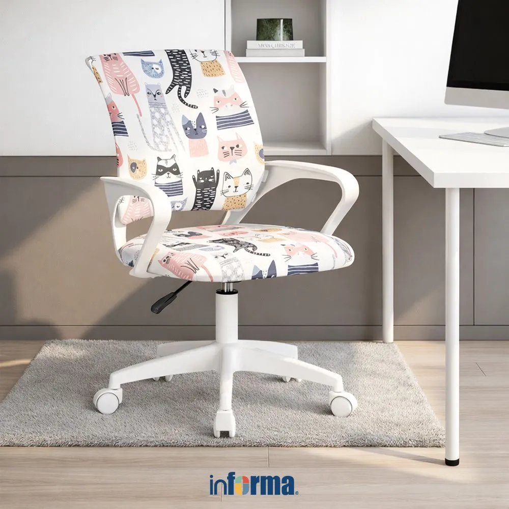 Informa Leslie Kursi Belajar Anak Cat - Putih Tempat Duduk Dengan Roda Kids Study Chair Furniture Indoor Kamar Anak