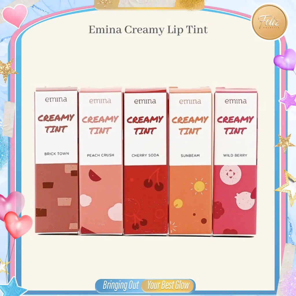 * FELIZ * EMINA Creamy Tint Liptint 3.6g – Lip Tint dengan Tekstur Creamy Ringan, Warna Intens & Tahan Lama, Melembapkan Bibir, Tidak Lengket, Memberikan Tampilan Fresh Natural hingga Bold, Cocok untuk Daily Makeup & Lip Care