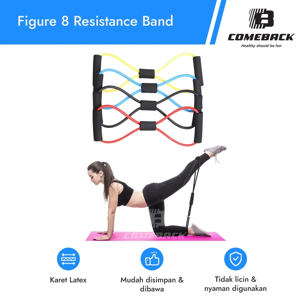 Comeback Figure 8 Toning Tube Resistance Band, Alat Fitness, Yoga, Fitness, alat olahraga