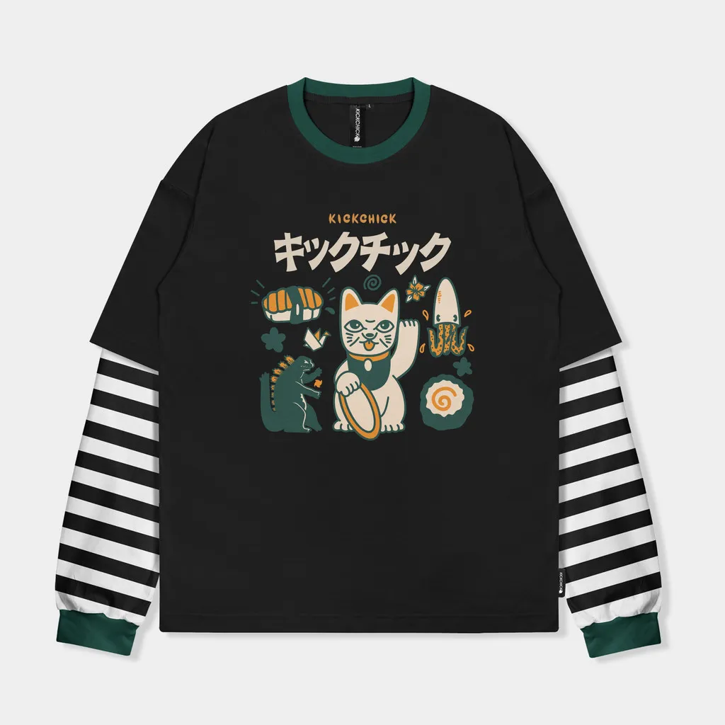 Kickchick Doublesleeve Stripe Kosei Black Army| Kaos Atasan | Lengan Panjang Unisex KCSAP135