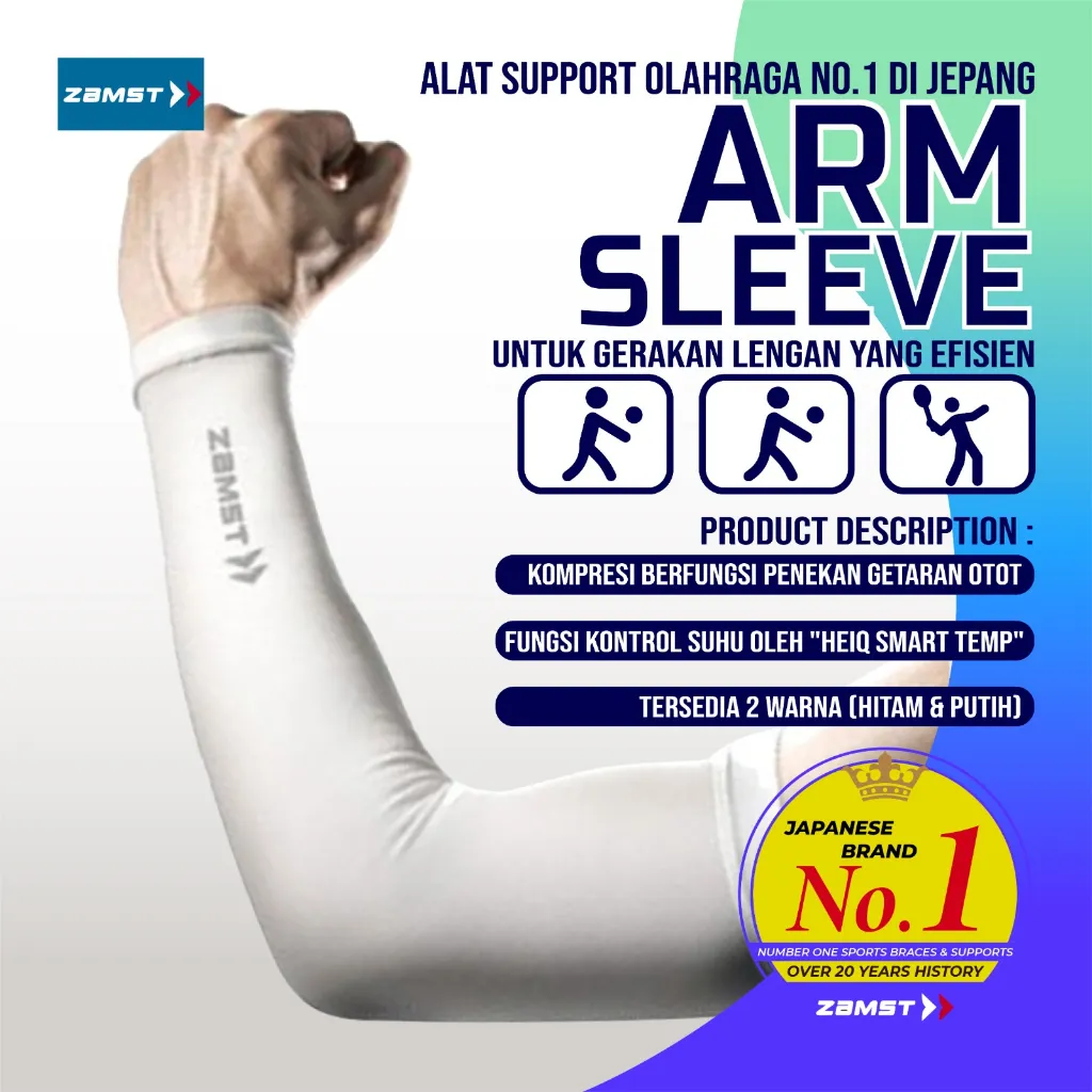 Elbow Arm Sleeve Pelindung Siku Compression Zamst White Japan Original