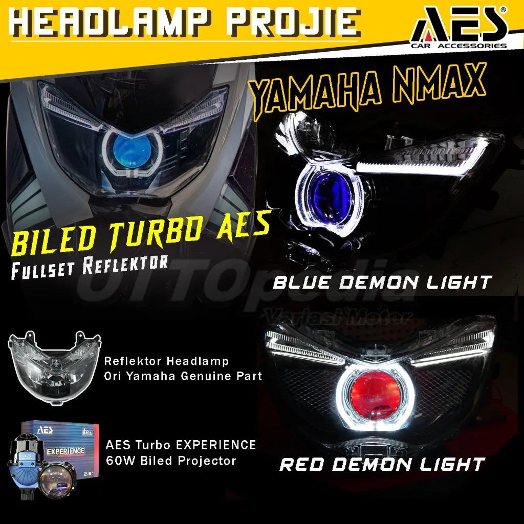 Headlamp Projie BiLED AES Ori Lampu Depan Komplit Pnp Yamaha NMAX Old / NMAX New Turbo SE Experience