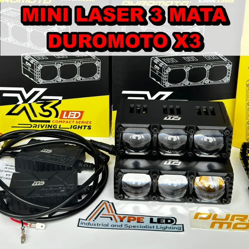 LAMPU TEMBAK MINI LASER X3 150 WATT DUROMOTO 3 MATA LAMPU SOROT GRILL DUROMOTO X3 ORIGINAL