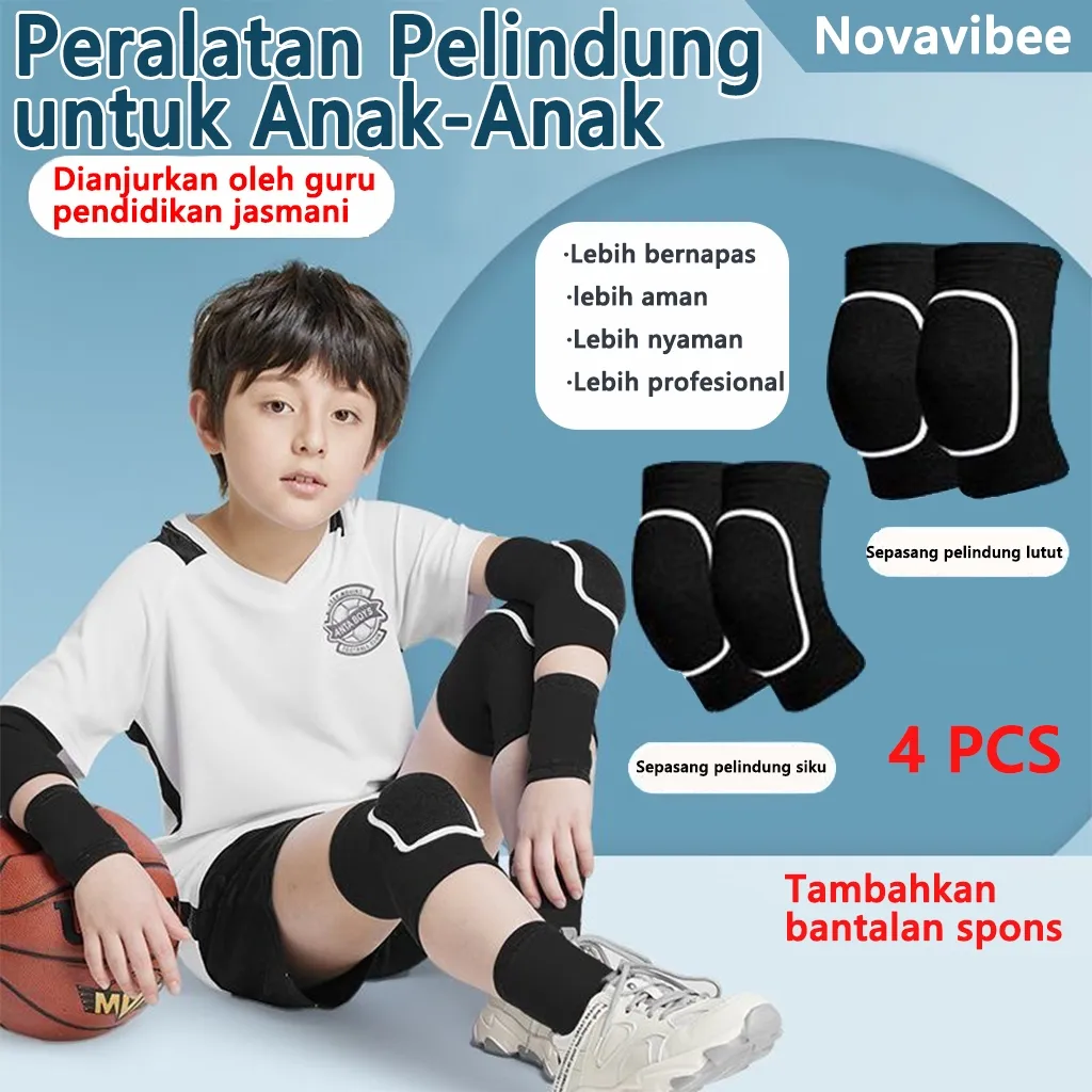 4pcs/2pair Set Pelindung Lutut & Siku Anak 2 Pasang - Bantalan Busa Tebal Nyaman, Cocok untuk Olahraga Futsal, Voli, Takraw & Joging