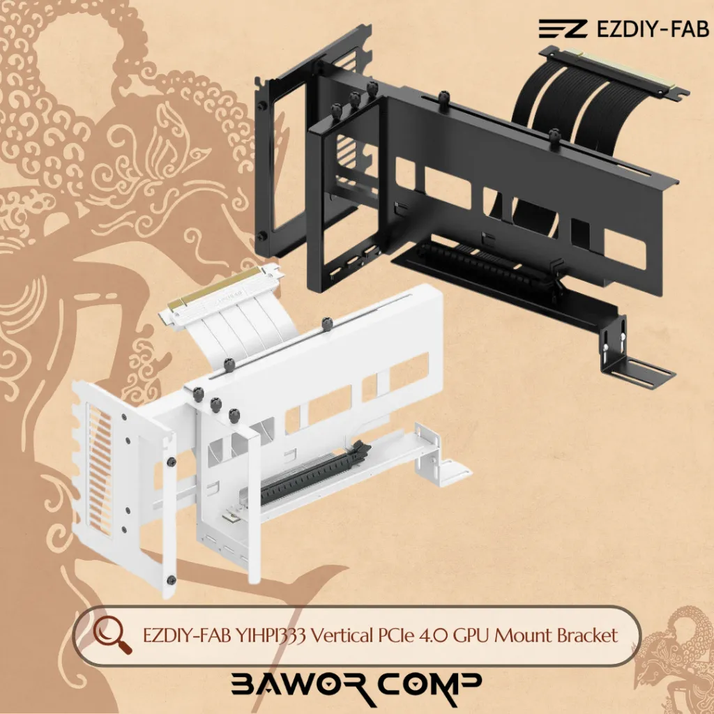 EZDIY-FAB YIHPI333 Black / White Vertical PCIe 4.0 GPU Mount Bracket Graphic Card Holder