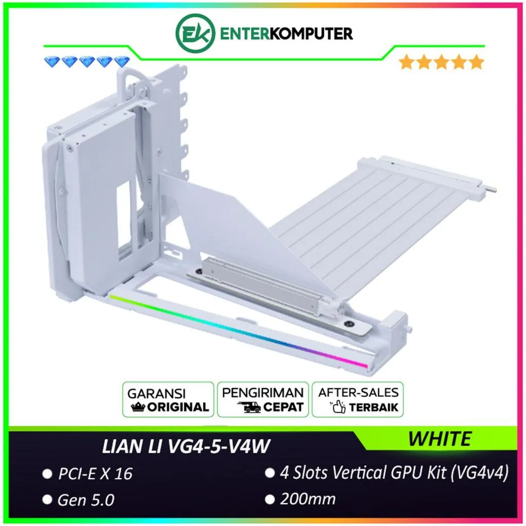 LIAN LI VG4-5-V4W WHITE - ARGB Lighting - 4 Slots Vertical GPU Kit with PCI-E RISER Gen 5.0 200mm