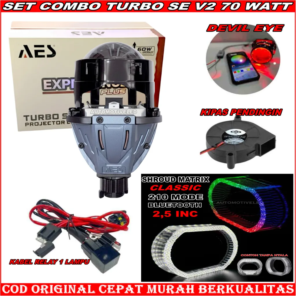 COMBO PAKET HEMAT BILED TURBO SE 60 WATT V1 PLUS DEVIL RGB SET ORIGINAL BILED  WST AES PAKETAN SHROUD 2,5 INCHI | BILED PROJECTOR WST PAKETAN SHROUD BMW MOTOR