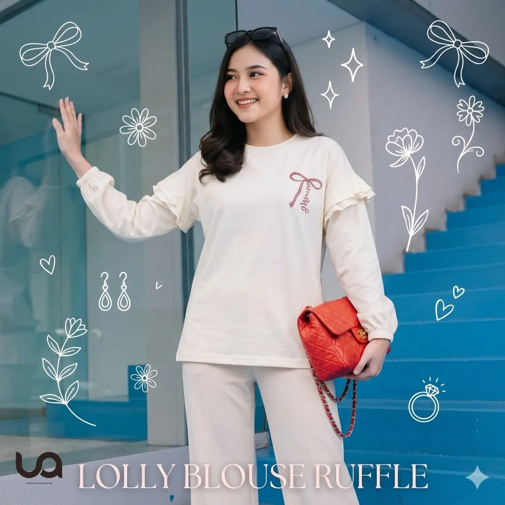 UMMIALI - LOLLY BLOUSE WANITA RUFFLE LENGAN PANJANG ATASAN COTTON COMBED SOFT