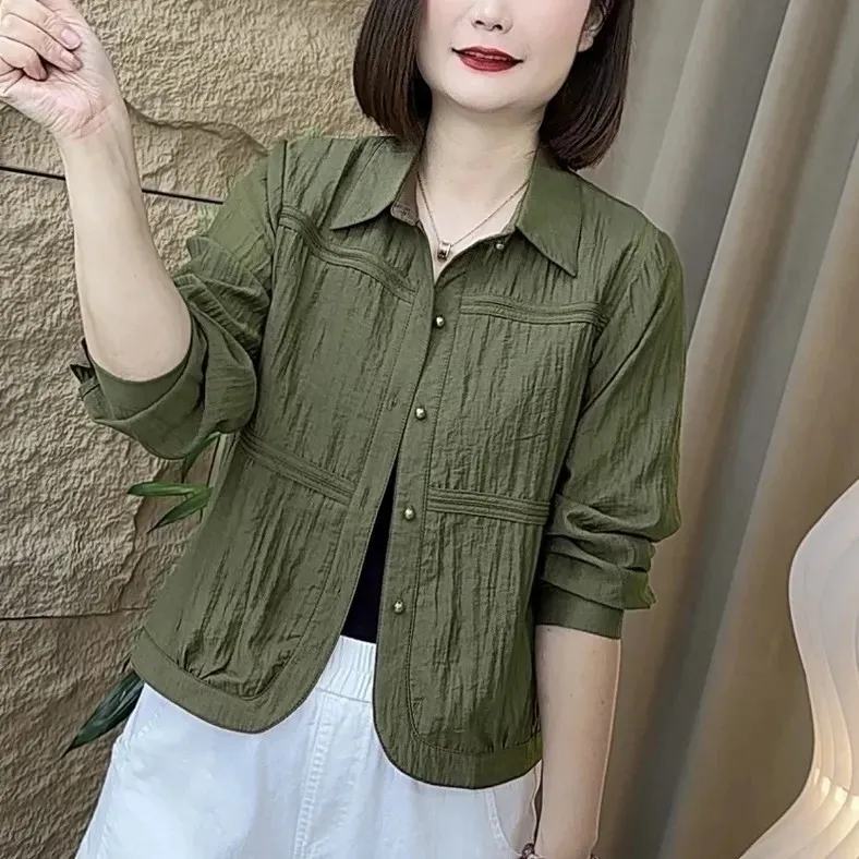 Kemeja Lengan Panjang Kasual Ukuran Plus Ibu Kemeja