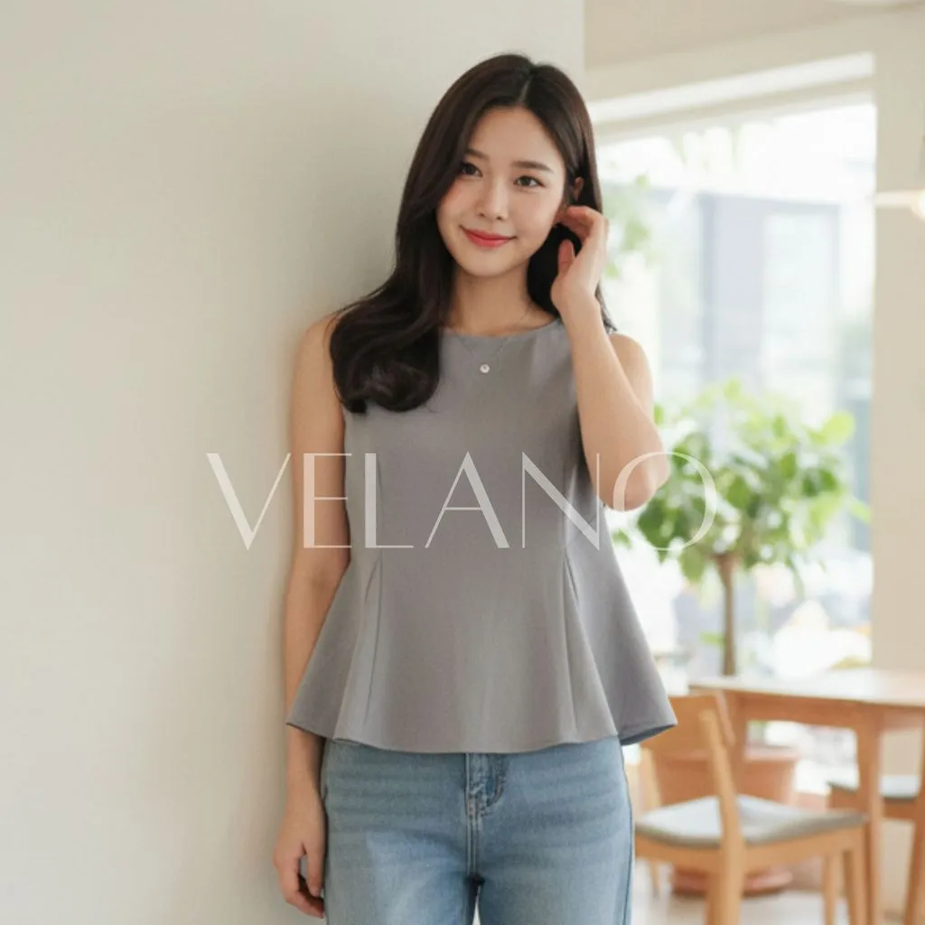 Blouse Peplum Wanita Tanpa Lengan Semi Wool Premium  Atasan Kantor Elegan – Velano Studio