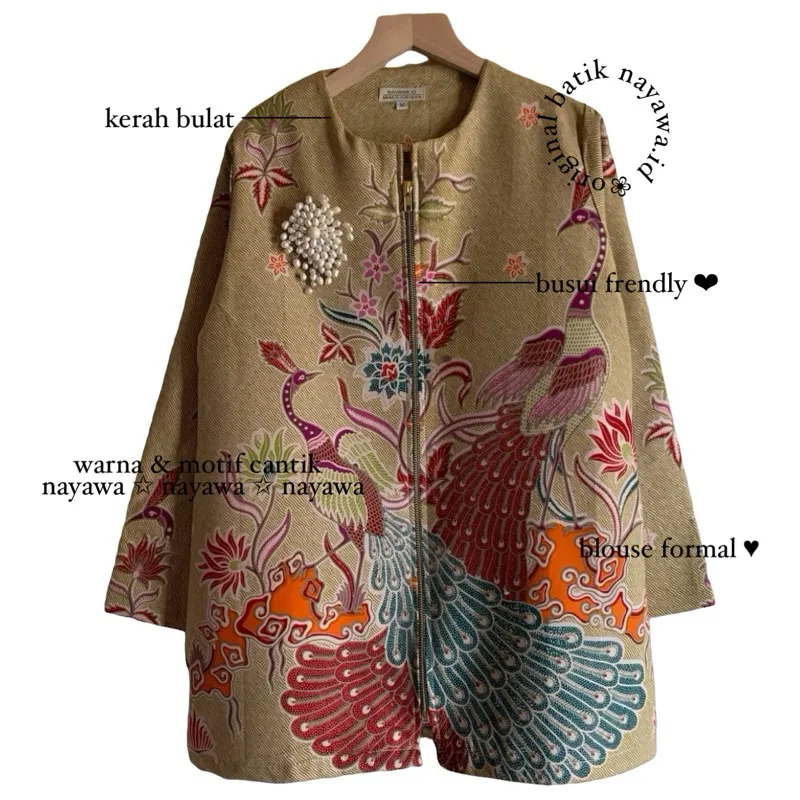 Batik Nayawa Blouse Batik Motif Merak Fuji Blouse Batik Modern Warna Kuning Kekinian Ootd Kantoran