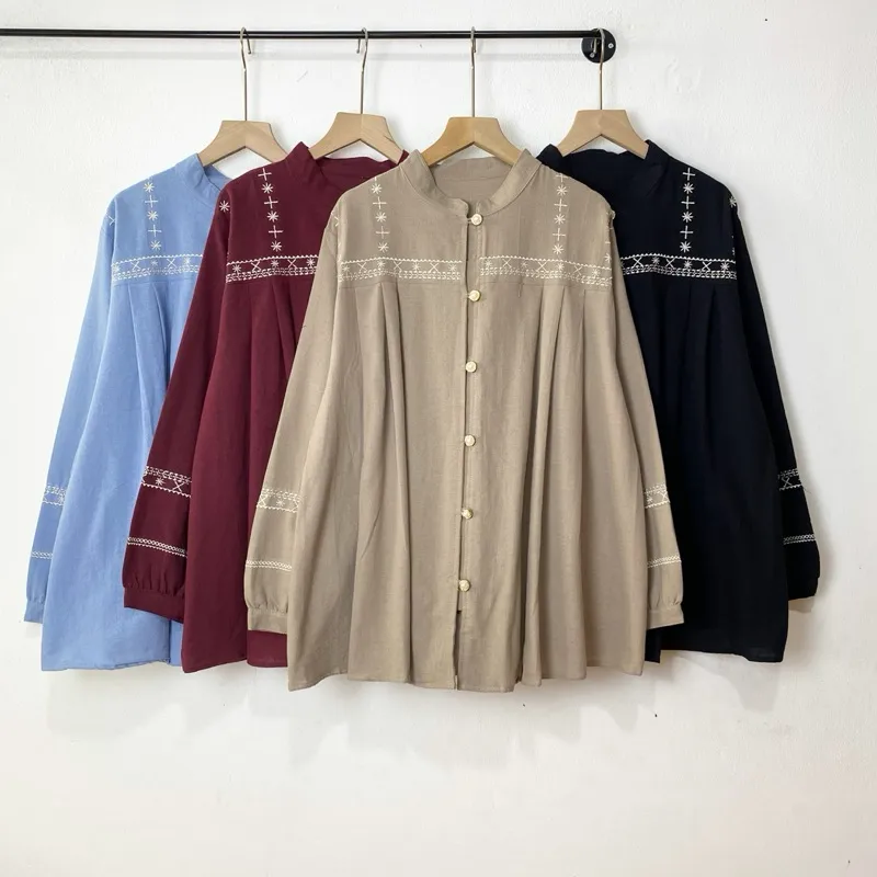 Sheva Blouse LD 120 Kemeja Bordir Atasan Wanita Linen Premium