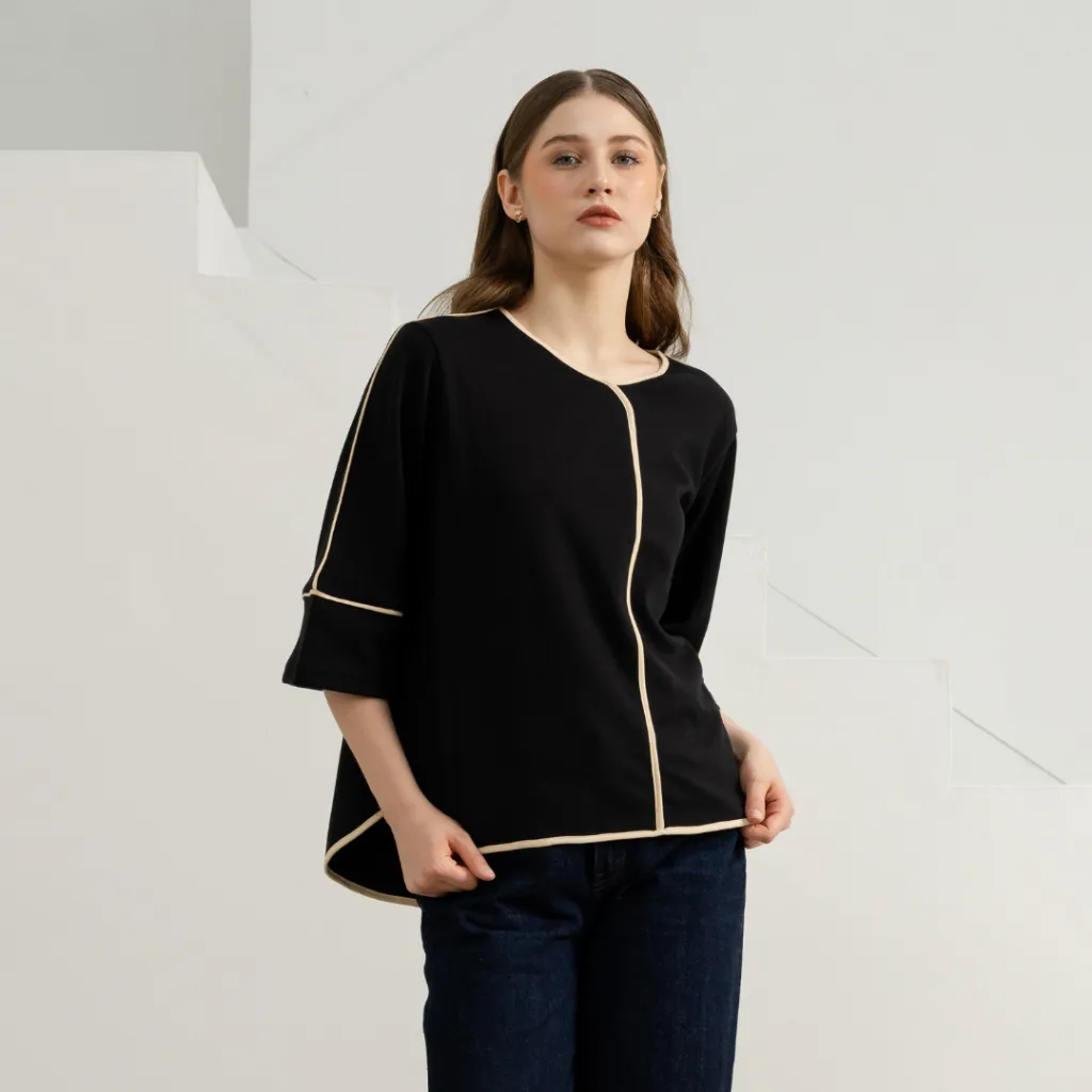 FOREVER SWEET Ophelia Contrast Line Blouse Atasan Wanita Airfeels