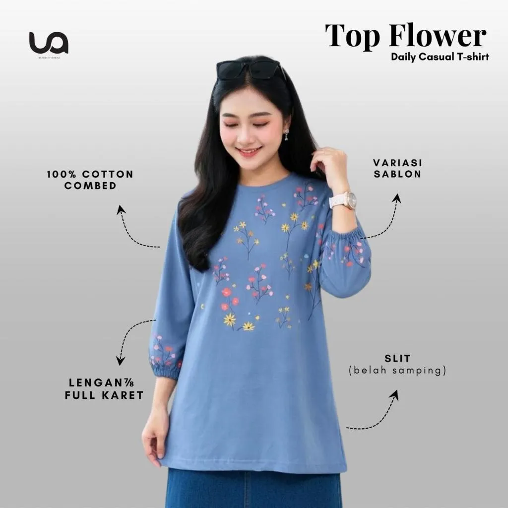UMMIALI Atasan Wanita Kekinian Blouse Top Flower Bahan Lengan Panjang Cotton Combed 24s