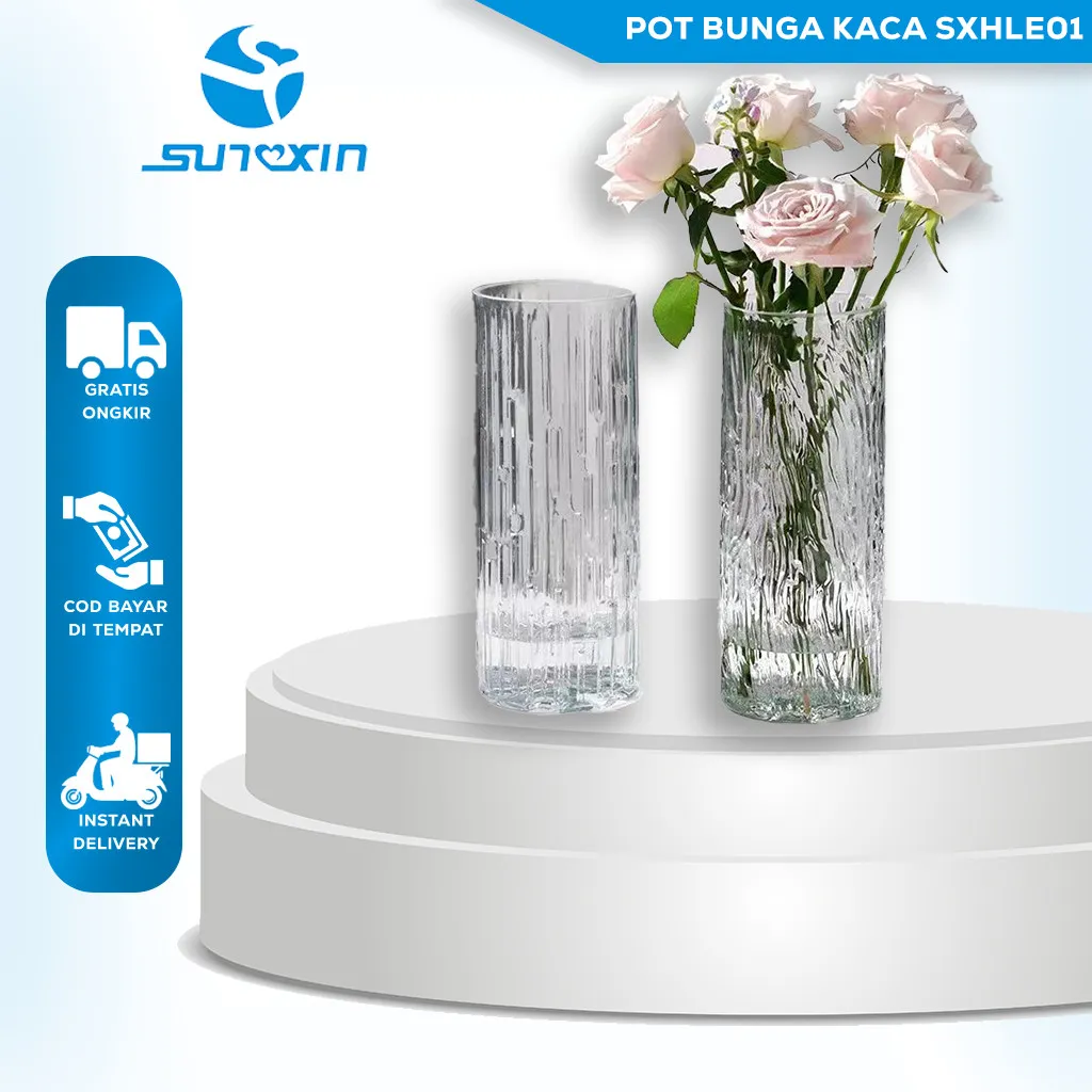 SUNXIN VAS BUNGA KACA BENING Diameter 10CM E01/ VAS KACA TINGGI BAMBU / VAS BAMBOO / VAS TANAMAN AIR