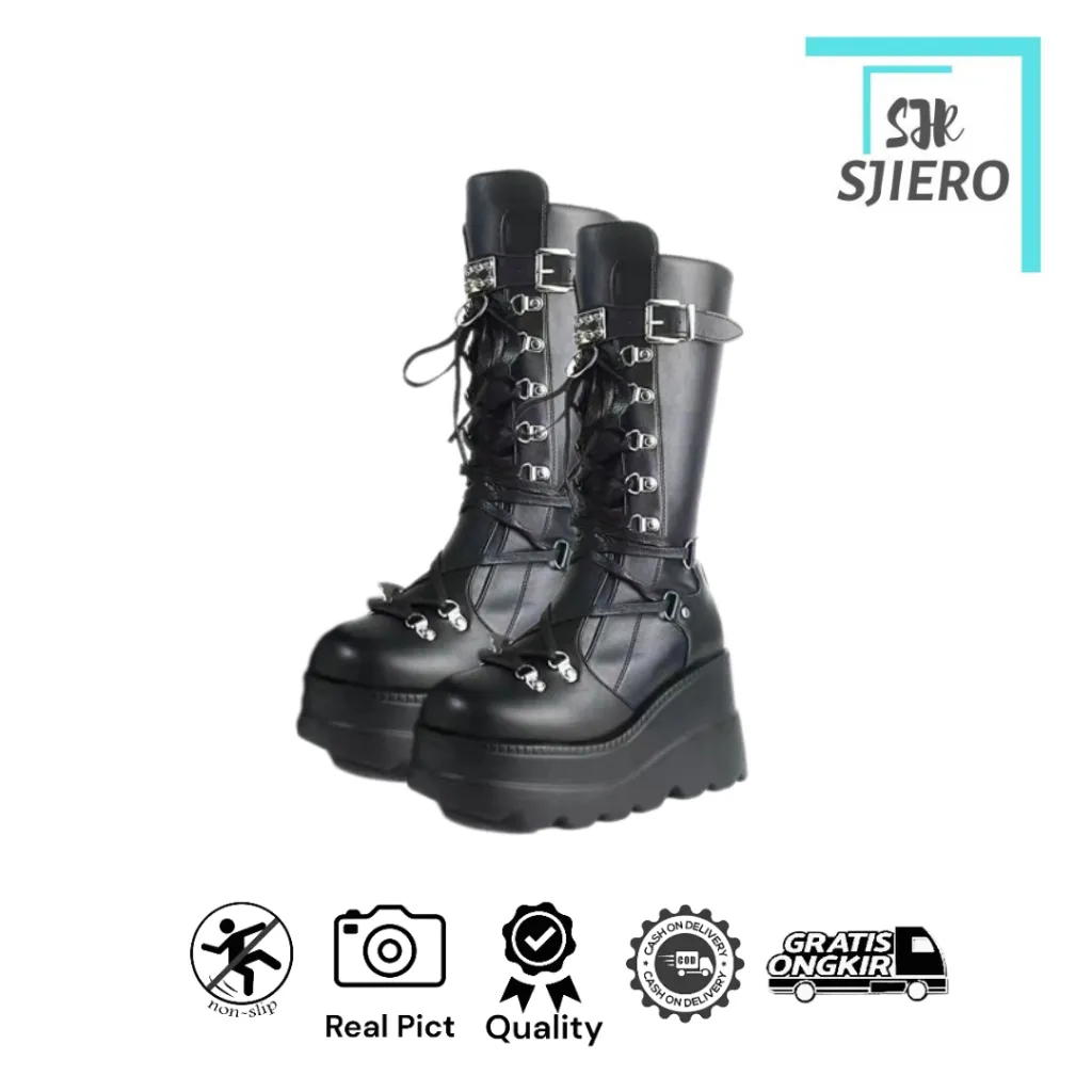 SJR Sjiero 291 Sepatu Boots chunky Panjang Wanita Hak Tinggi