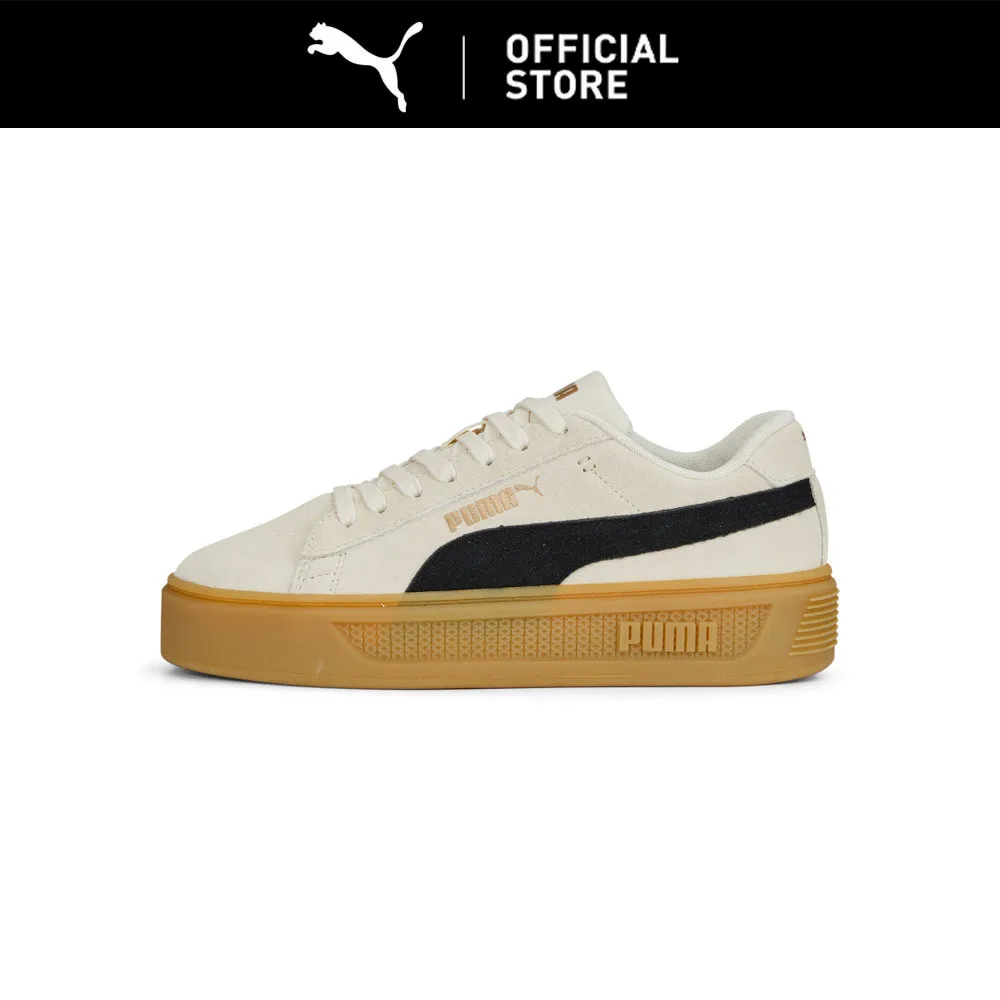 PUMA Sepatu Sneaker Smash Platform V3 Suede Wanita Pristine-Black-Gold