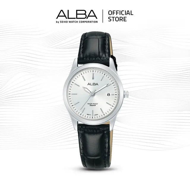 Alba Prestige Jam Tangan Wanita AH7CG7 / AH7CG7X1 Quartz Silver White Dial Black Genuine Leather Strap Watch