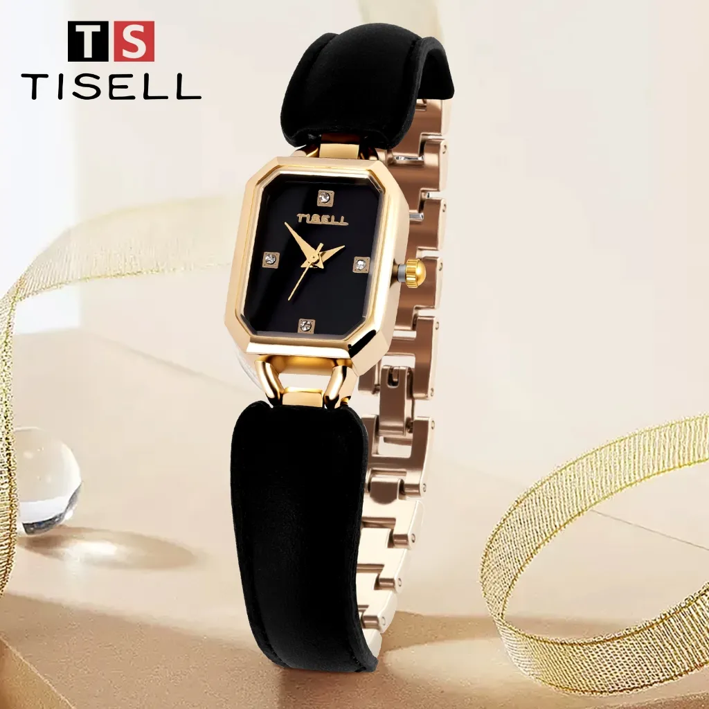 Tisell Jam Tangan Wanita Anti Air Desain Mewah Analog Watch Dial Octagon / Jam Tangan Cewek Fashion