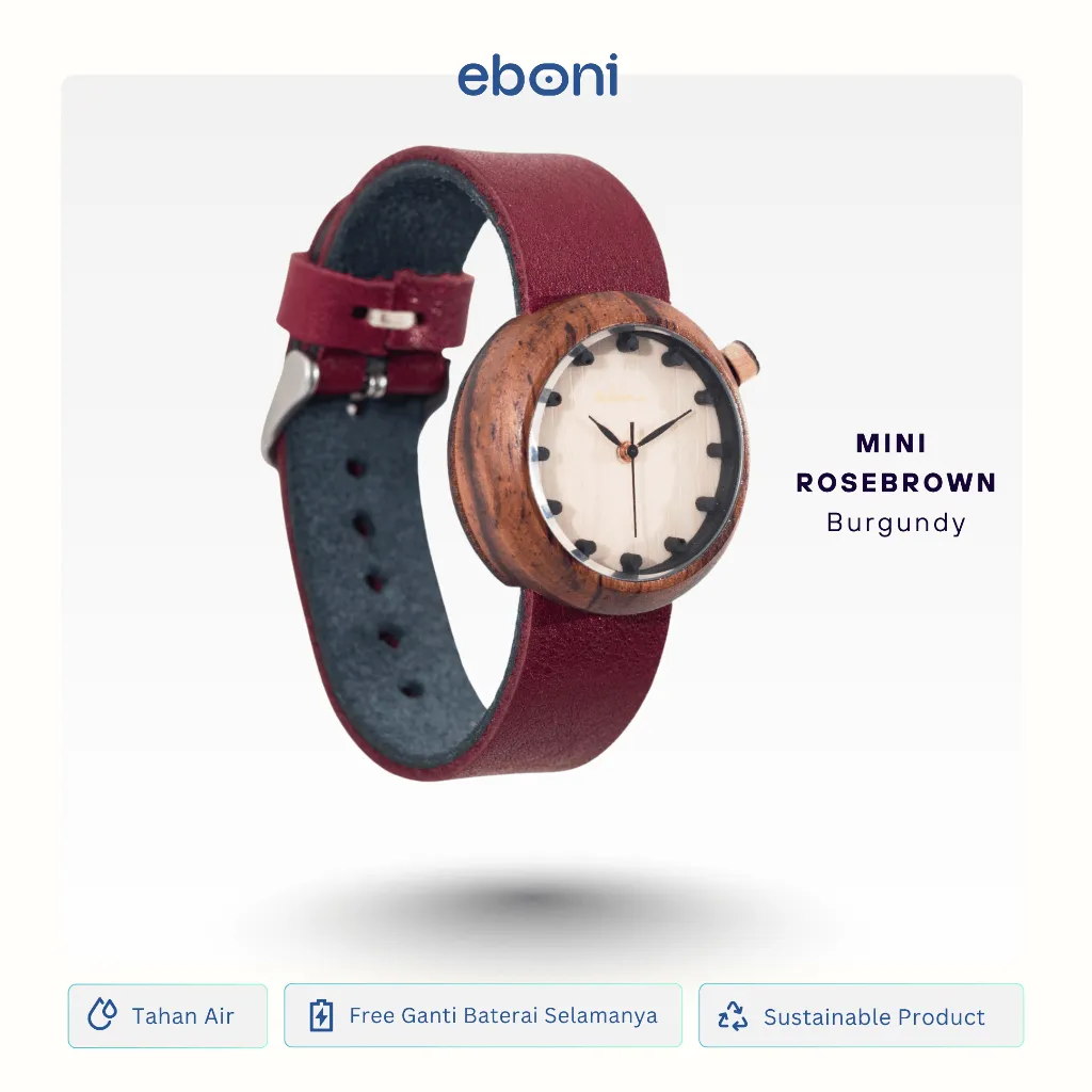 Eboni Jam Tangan Kayu Mini Rosebrown - Burgundy