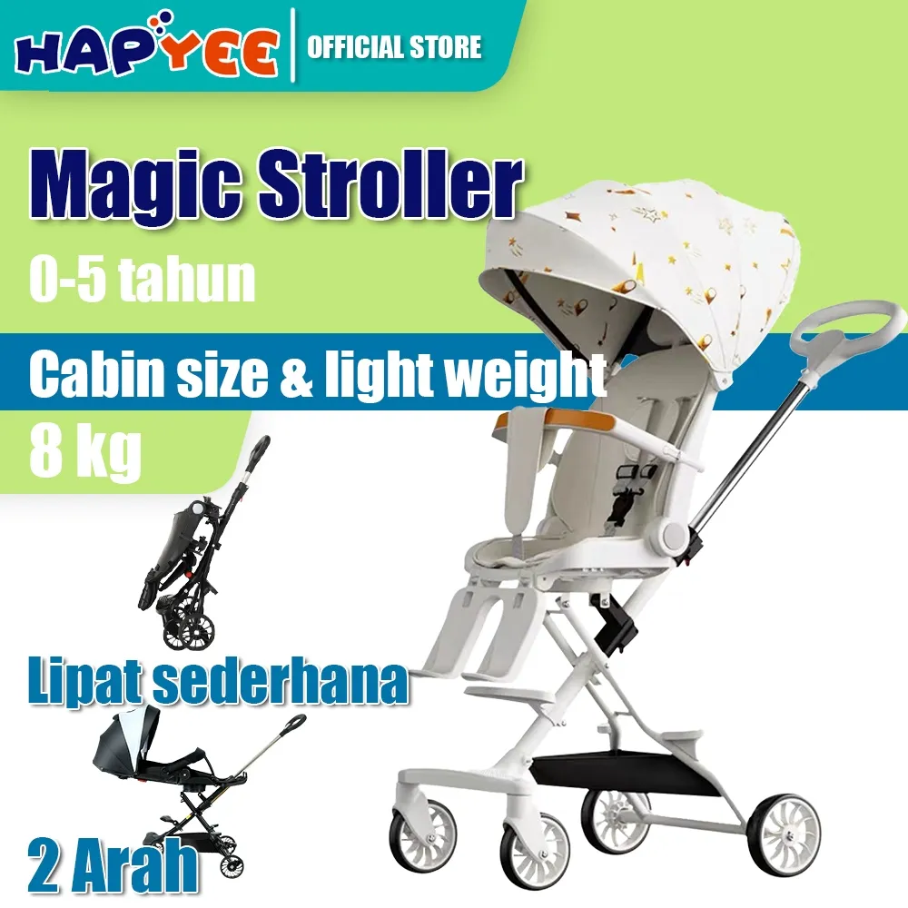 HAPYEE Stroller Baby 2 Way Foldable Newborn Can Lie Flat Ringan Putih