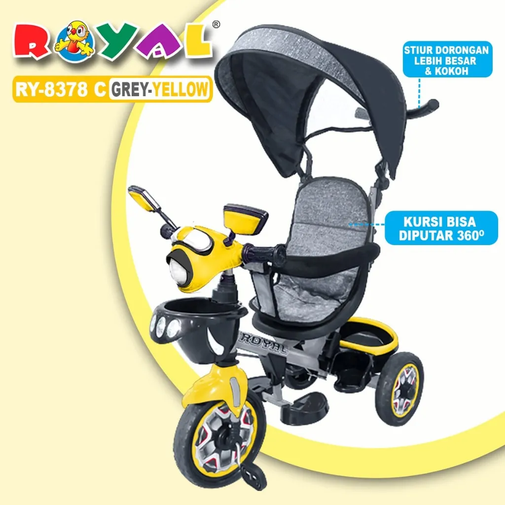 STROLLER BIKE ROYAL TIPE RY-8378 CANOPY KERETA DORONG + SEPEDA RODA TIGA + LAMPU + MUSIK INTERAKTIF